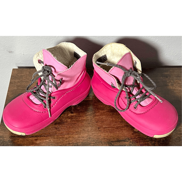 Crocs Kids Size 1 Youth Blitzen Convertible Clog And Bootie Faux Fur Lined Pink - Picture 7 of 11